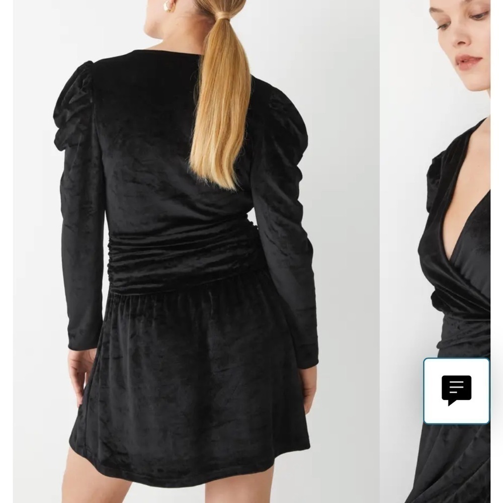& Other Stories Puff Shoulder Long Sleeve Velvet Black Dress Romantic Goth - Picture 4 of 9